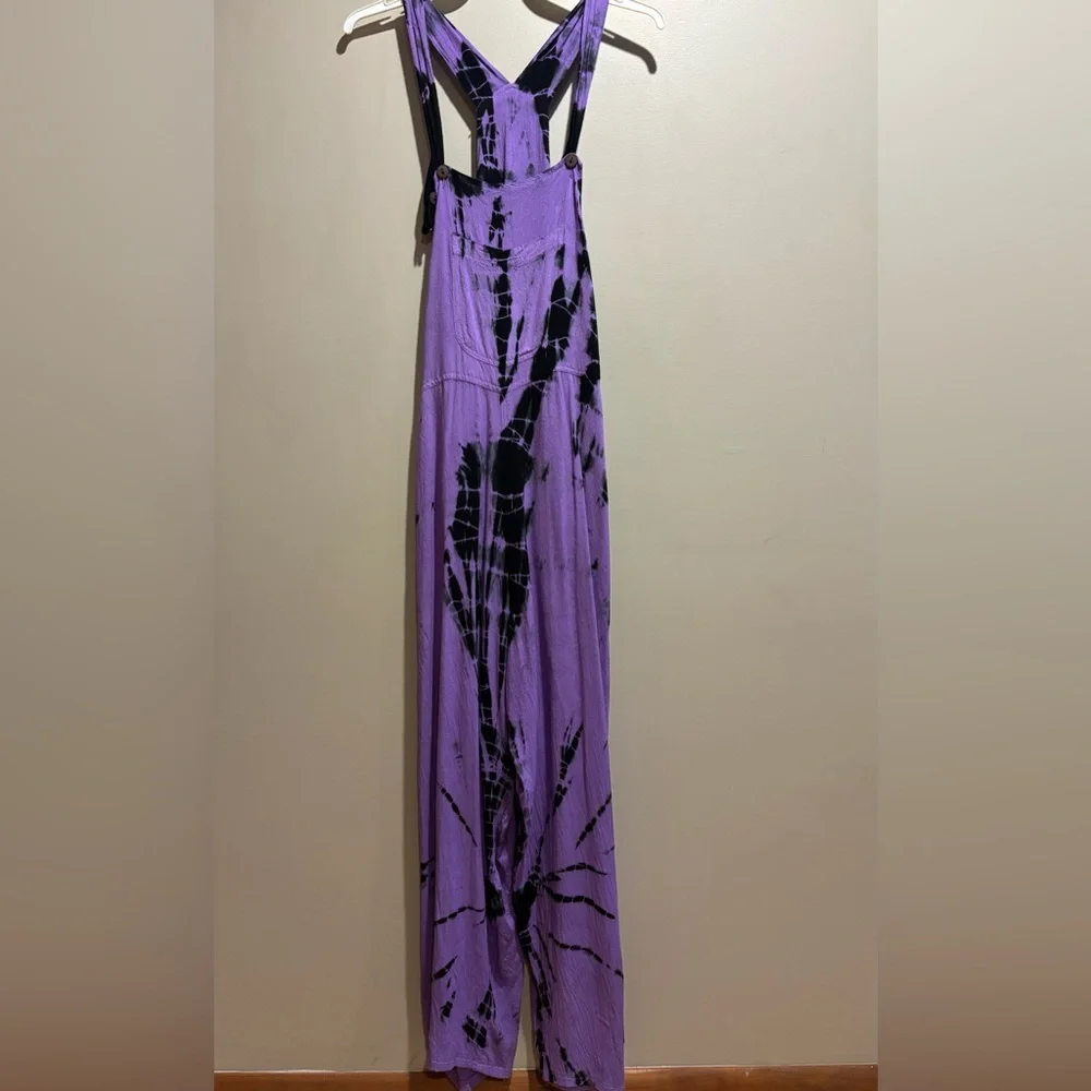 Purple Tie-Dye Relaxed Jumpsuit SHORT - Picture 4 of 8